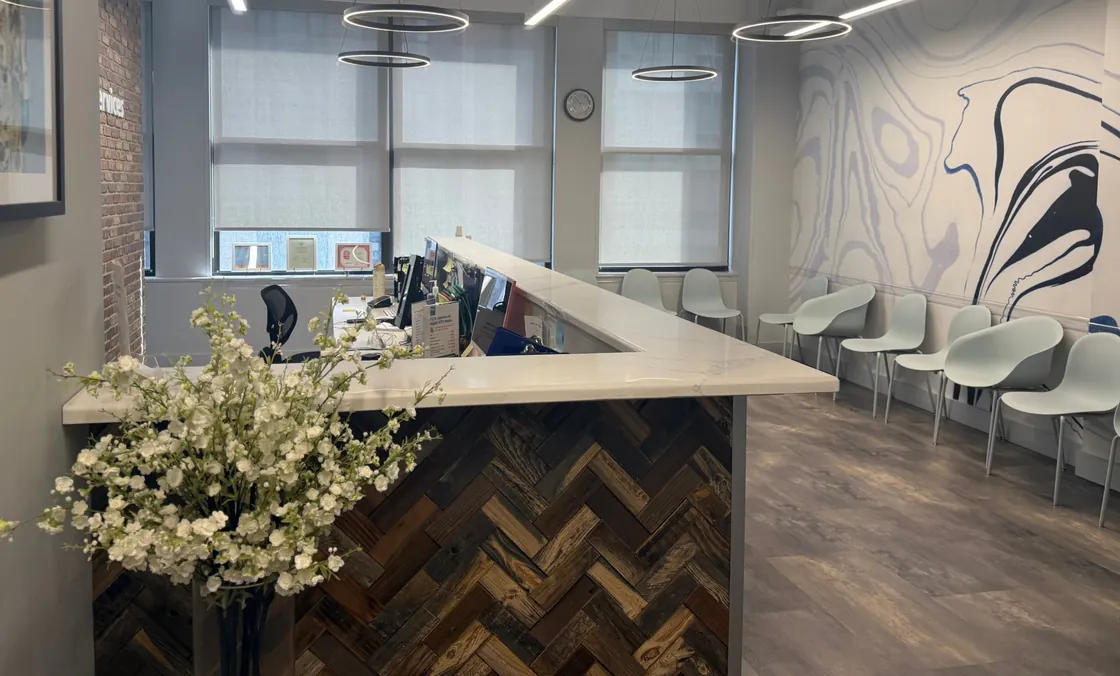Travel Clinic NY reception and waiting area at 35 W 36th Street, Suite 7E, Midtown Manhattan